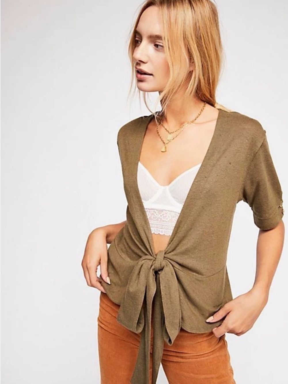 NWT Free People If Only Wrap Top Army Green XS Authentic